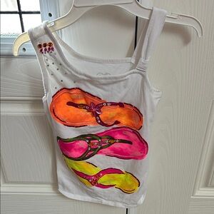 Justice White Tee with Colorful Flip-Flop Design